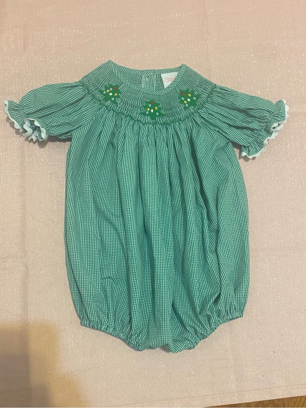Green Smocked Baby Romper Christmas Tree size 2T